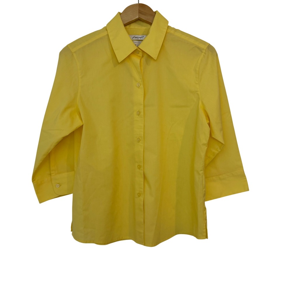 Foxcroft NYC Yellow Wrinkle Free Button Down Shirt 3/4 Sleeve Womens 12P Office‎
